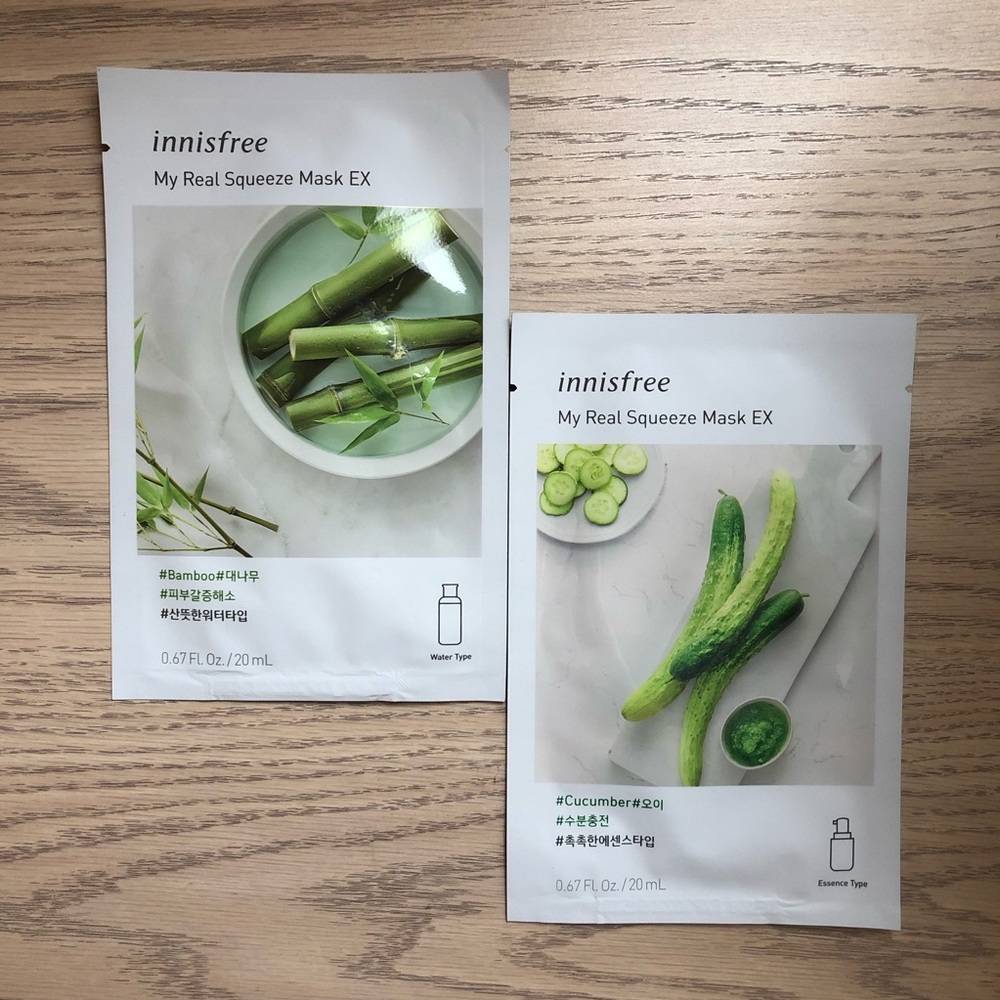 *$5 ADD ON* Innisfree Face Masks (1 Bamboo, 1 Cucumber).